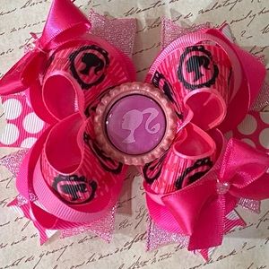 Barbie NWT Handmade Double Stacked Pink Satin Hair bow for girls